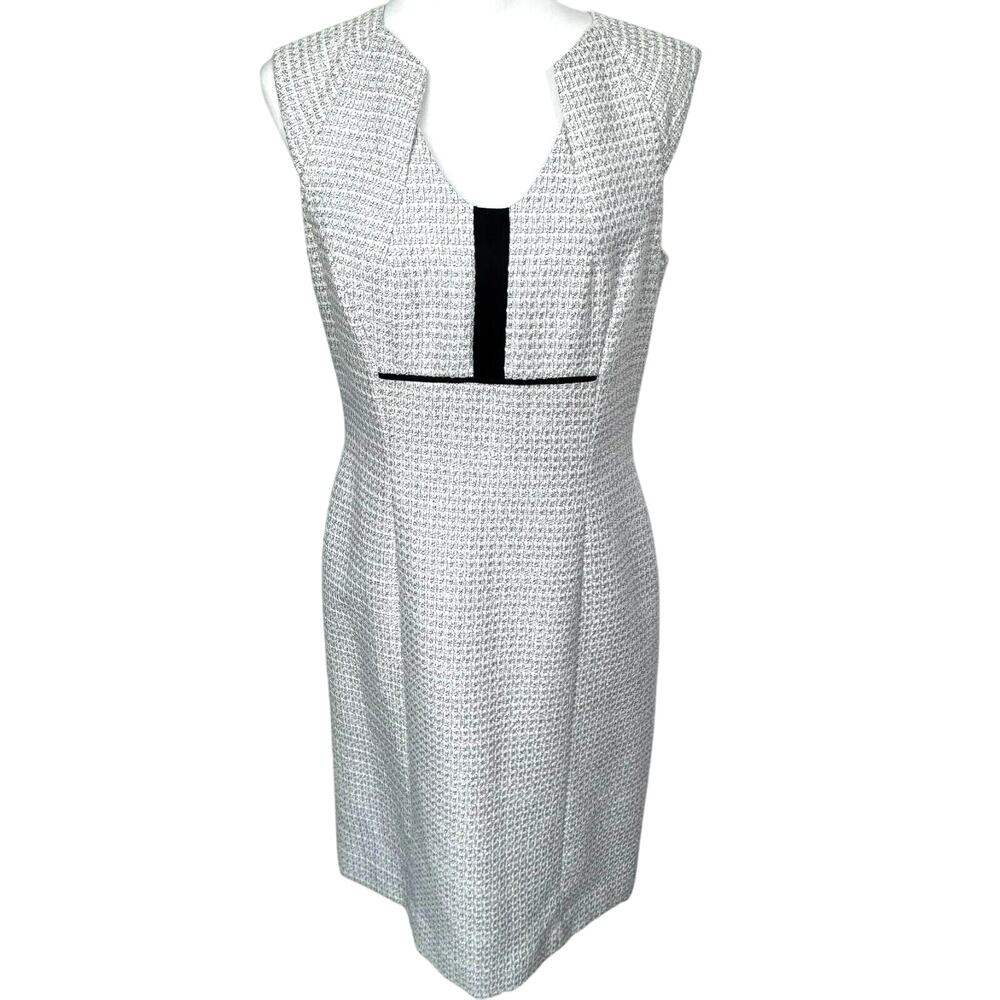 ANTONIO MELANI Size 10‎ Midi Dress Silver Black Metallic Career Cocktail Modern